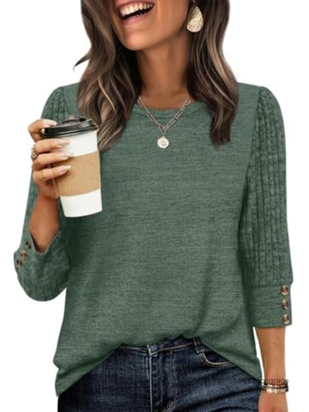 Women's 3/4 Sleeve Tunic Top Lightweight Pullover Sweater Blouse